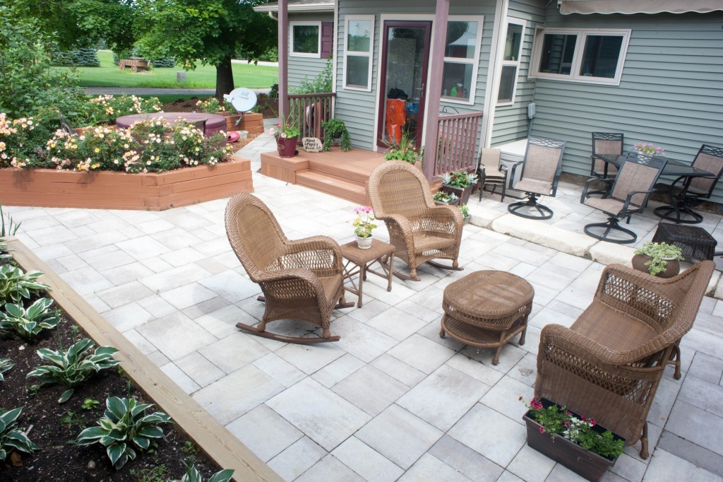 Paver Patio and Walkway for Outdoor Living Area with Hot Tub