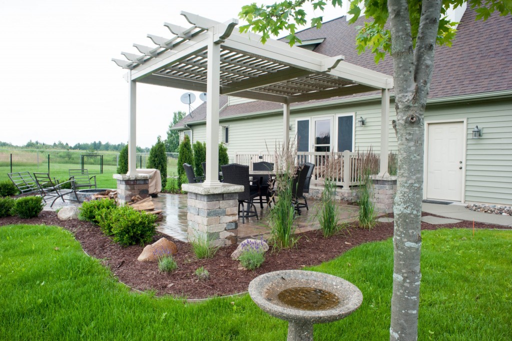 Pergola Over Paver Patio with Fire Pit